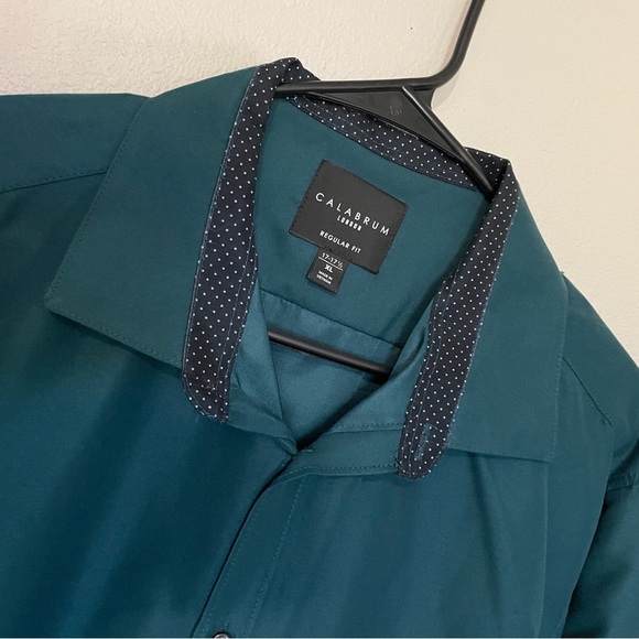 Calabrum | Men’s Regular Fit Dress Shirt Dark Teal Green Long Sleeve - Picture 4 of 8